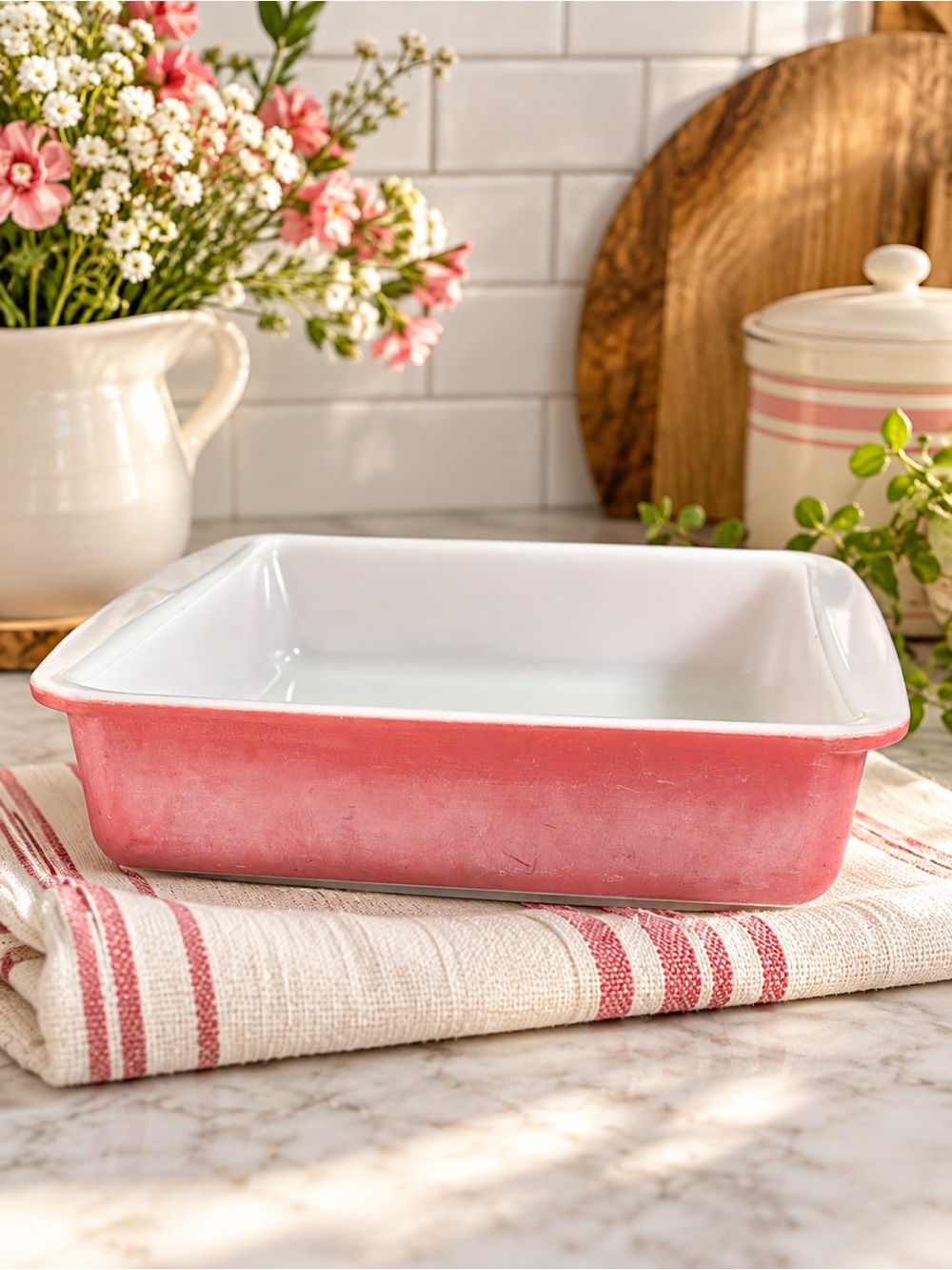 VTG Pyrex 222 D-39 Flamingo Pink (Coral) Square Baking Dish 8x8 USA Ovenware MCM